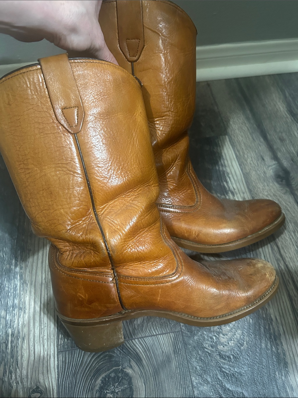 Frye Tan Leather Mid-Calf Heeled Boots